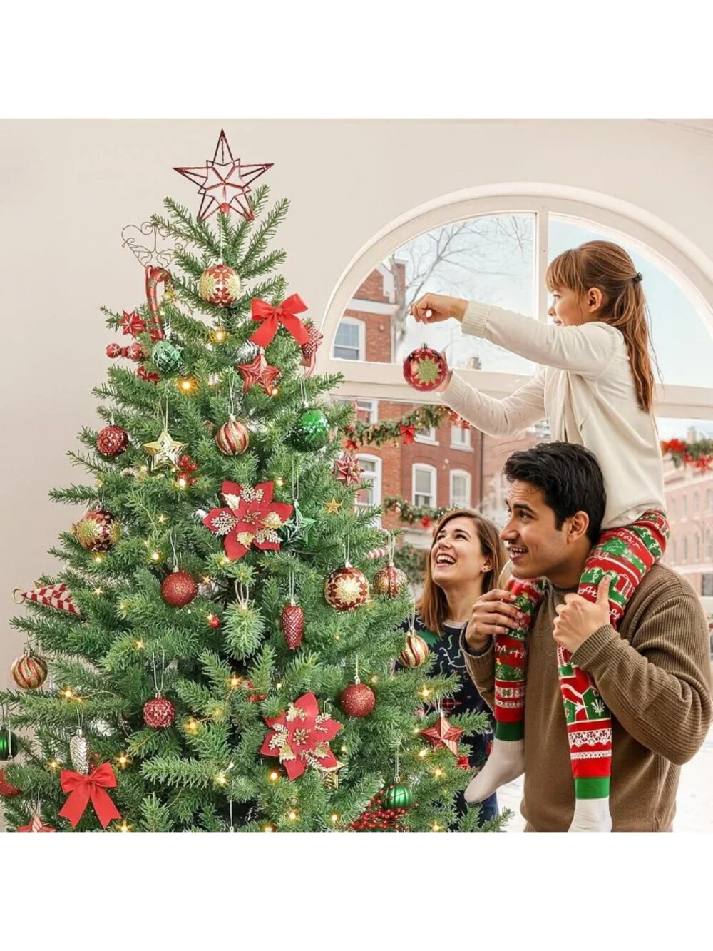 128pcs Christmas Ornament Set - Red, Green & Gold Holiday Balls for Tree Decor